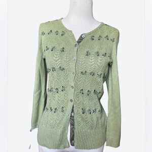 Sigrid Olsen pointelle lace beaded cardigan sweater XS
